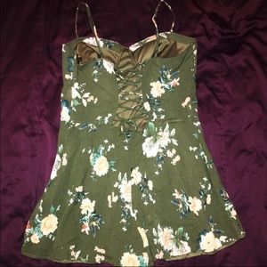 Olive Green Floral Corset Back Romper